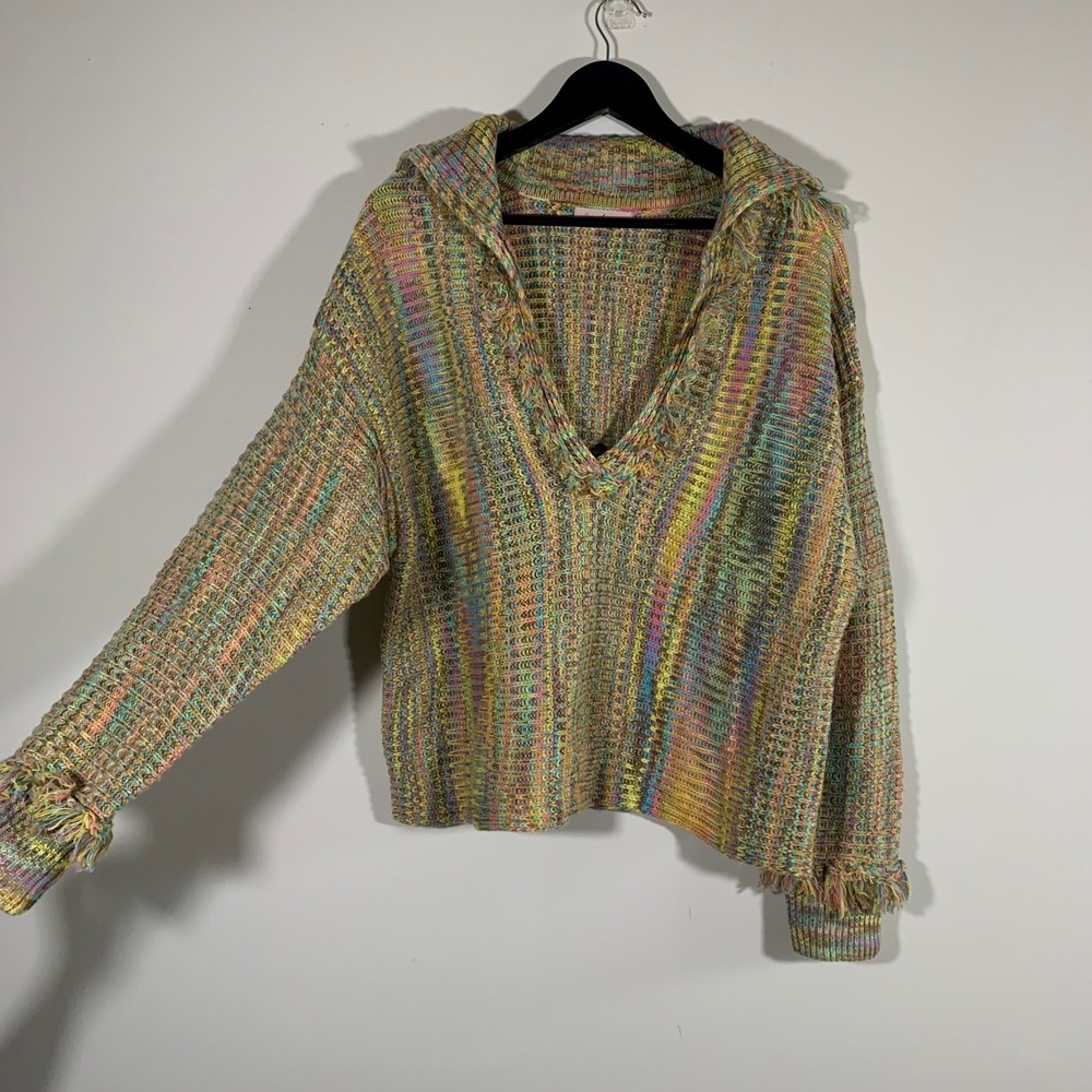 CES FEMME Retro Women's Multicolor Textured Knit Sweater M Boho Artsy Groovy